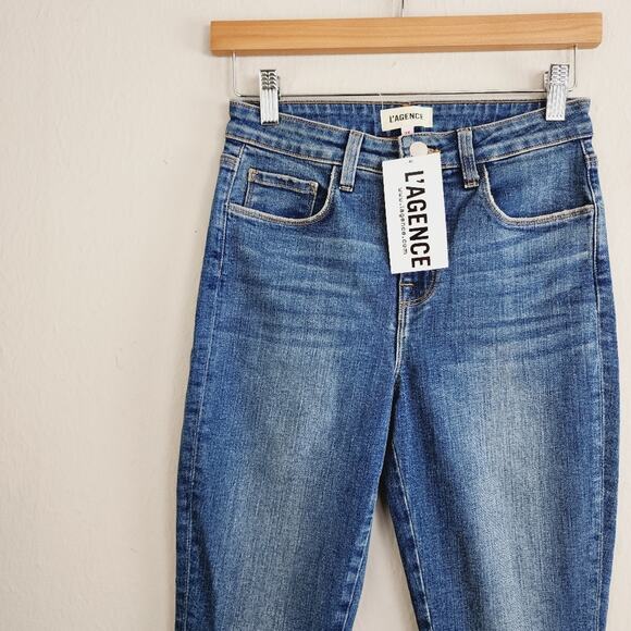 NWT L'Agence Piper High Waisted Skinny Button Hem Jeans Vintage Denim 25 - Picture 6 of 11